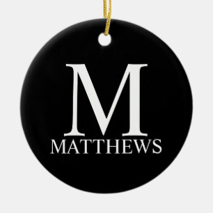 Ornamento De Cerâmica Black Personalized Monogram and Name