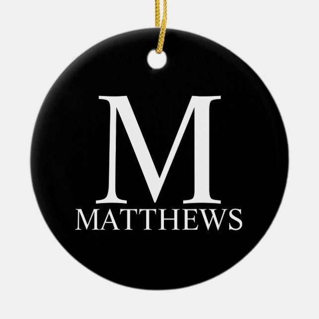 Ornamento De Cerâmica Black Personalized Monogram and Name (Frente)