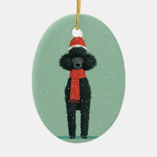 Ornamento De Cerâmica Black Poodle Holiday Keepsake (Frente)