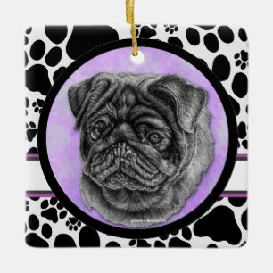 Ornamento De Cerâmica Black Pug Dog Art de Glenda Harlan