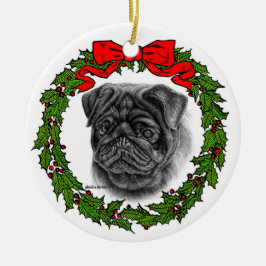 Ornamento De Cerâmica Black Pug Drawn de Glenda S. Harlan