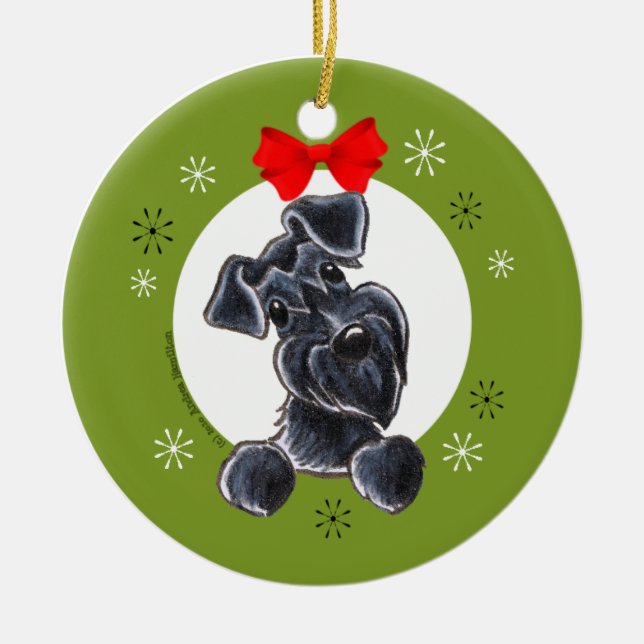 Ornamento De Cerâmica Black Schnauzer Natural Ears Natal Clássico (Frente)
