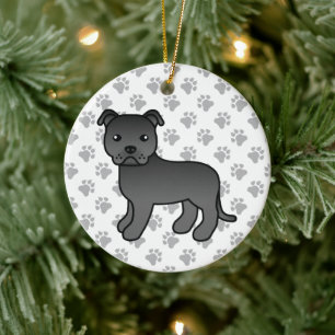 Ornamento De Cerâmica Black Staffordshire Bull Terrier Cute Cartoon