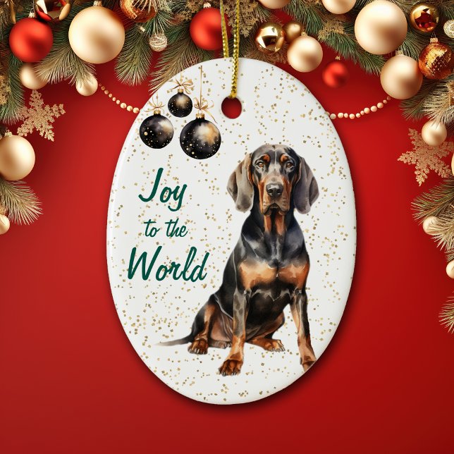 Ornamento De Cerâmica Black Tan Coonhound Dog Joy para o Natal (Criador carregado)