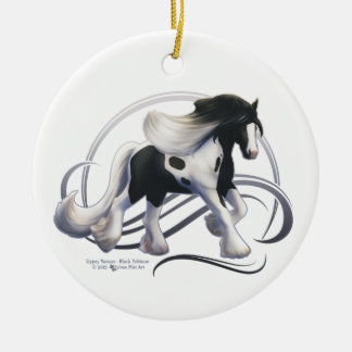 Ornamento De Cerâmica Black Tobiano Gypsy Vanner Horse