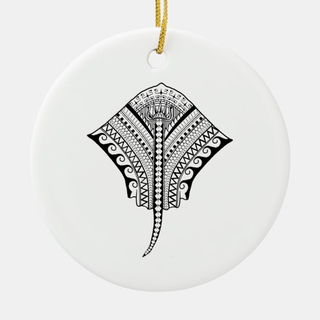 Ornamento De Cerâmica Black Tribal Stingray Manta Ray (Frente)