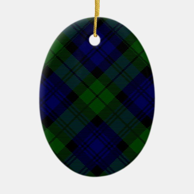 Ornamento De Cerâmica Black Watch Tartan Blue Green Xadrez (Frente)