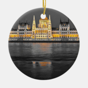 Ornamento De Cerâmica Black, White and Yellow Budapest Lights