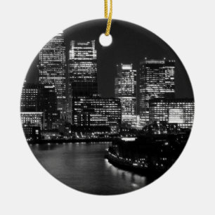 Ornamento De Cerâmica Black White City Night UK Viagem