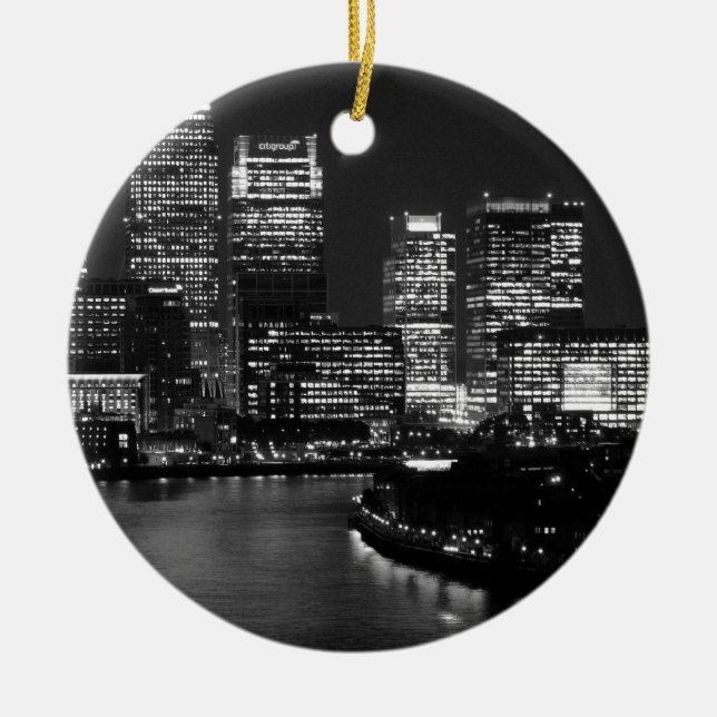 Ornamento De Cerâmica Black White City Night UK Viagem (Frente)