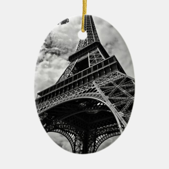 Ornamento De Cerâmica Black White Eiffel Tower Paris Europe Viagem (Frente)