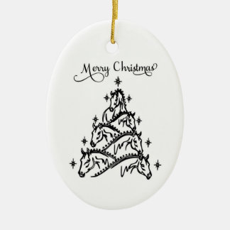 Ornamento De Cerâmica Black & White Horse Tree Ornament