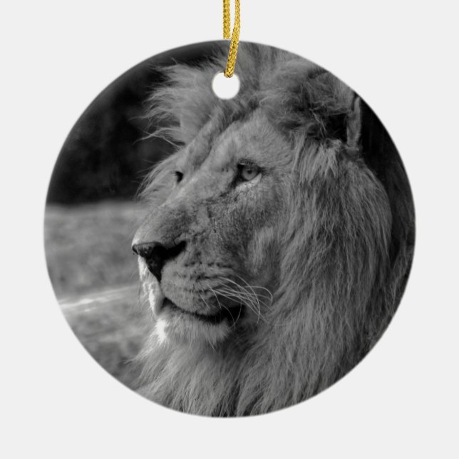 Ornamento De Cerâmica Black & White Lion - Wild Animal (Frente)