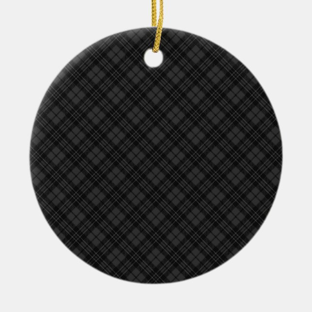Ornamento De Cerâmica Black white tartan plaid winter Christmas pattern (Frente)