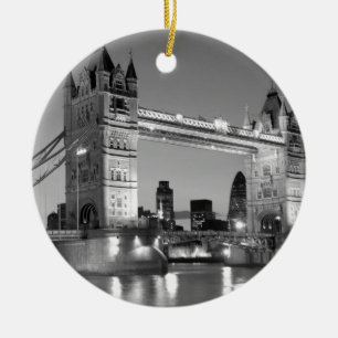 Ornamento De Cerâmica Black White Tower Bridge
