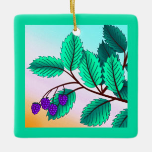 Ornamento De Cerâmica Blackberries em um galho