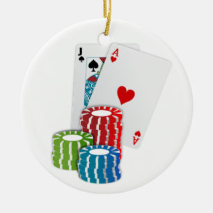 Ornamento De Cerâmica Blackjack com Chips Poker