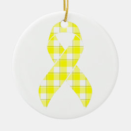 Ornamento De Cerâmica Bladder Cancer Awareness Plaid Yellow Ribbon