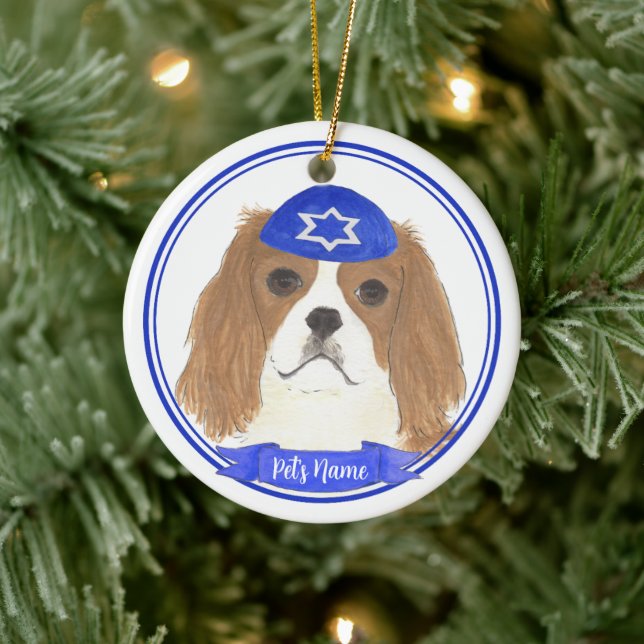 Ornamento De Cerâmica Blenheim Cavalier Hanukkah Yarmulke Personalizado (Árvore)