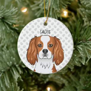 Ornamento De Cerâmica Blenheim Cavalier King Charles Spaniel Head & Name