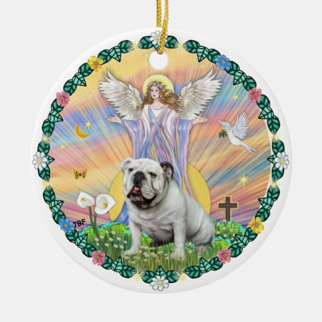 Ornamento De Cerâmica Blessings - Inglês Bullding (branco) (Frente)