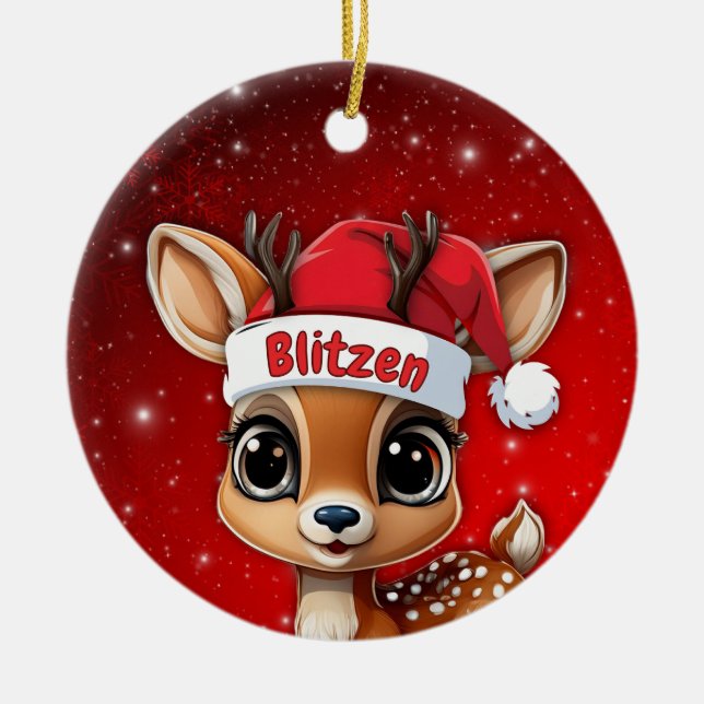 Ornamento De Cerâmica Blitzen Baby Deer, Fawn, Doe, Reindeer🦌 🎄 (Frente)