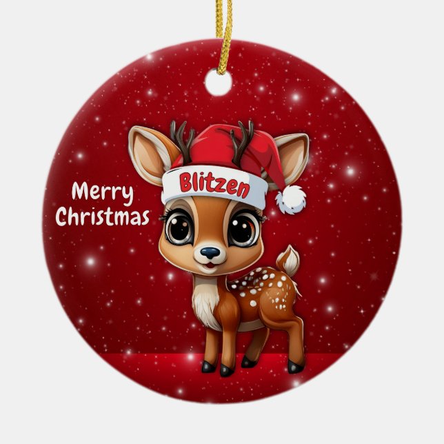 Ornamento De Cerâmica Blitzen Baby Deer, Fawn, Doe, Reindeer🦌 🎄 (Frente)