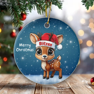 Ornamento De Cerâmica Blitzen Personagem de rena animal fofo, cervo 🦌 �