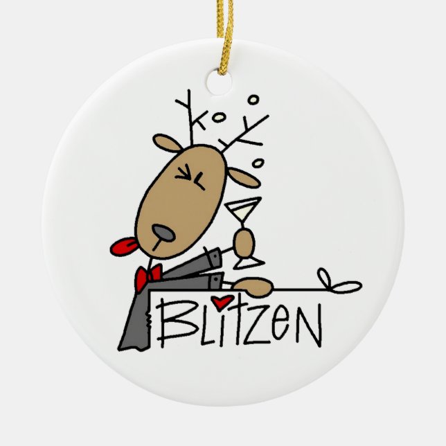 Ornamento De Cerâmica Blitzen Reindeer Camisetas e presentes de Natal (Frente)