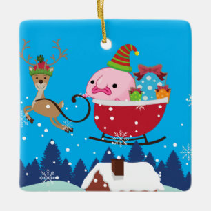 Ornamento De Cerâmica Blobfish de Papais noeis personalizados azuis