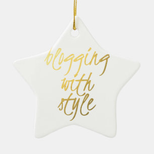 Ornamento De Cerâmica Blogging com estilo - roteiro Dourado