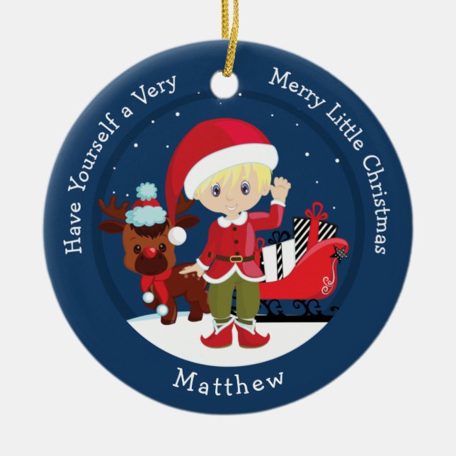 Ornamento De Cerâmica Blonde Boy Elf (Frente)