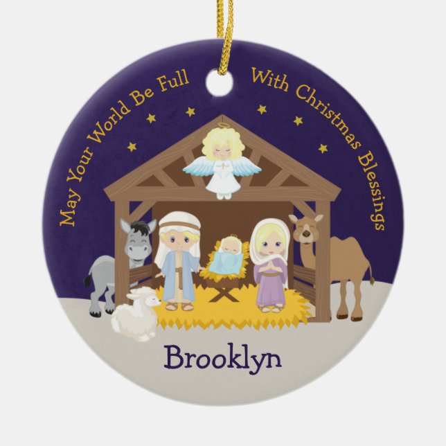 Ornamento De Cerâmica Blonde Nativity Scene (Frente)