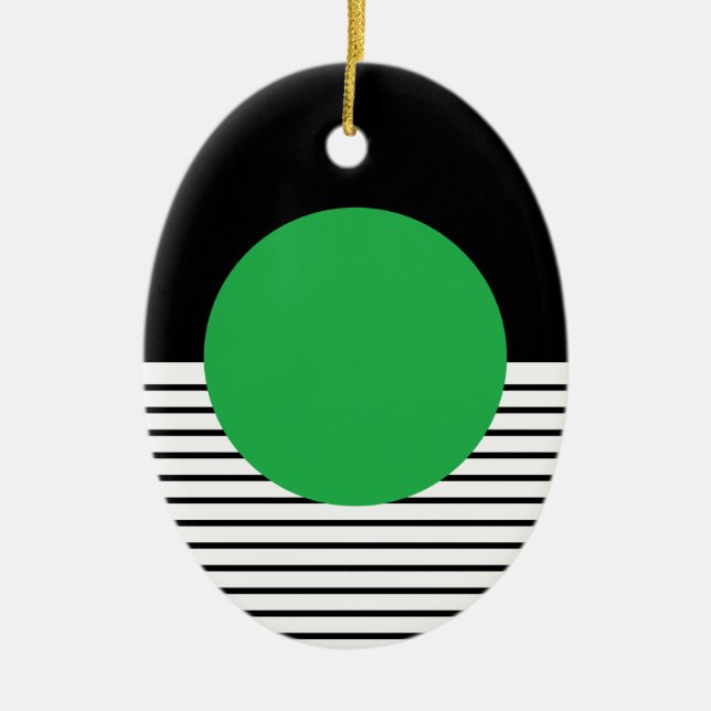 Ornamento De Cerâmica Bloqueio Branco Preto e Círculo Verde (Frente)