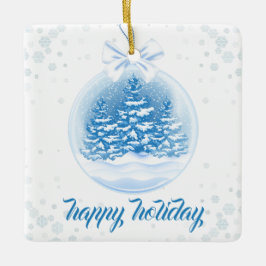 Ornamento De Cerâmica Blue and White Christmas Tree Snow Globe 