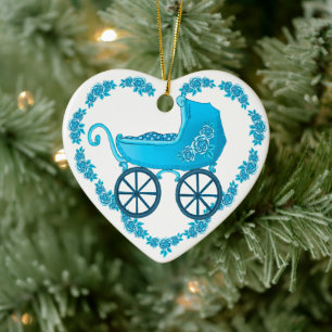 Ornamento De Cerâmica Blue Baby Buggy Heart