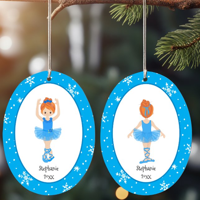 Ornamento De Cerâmica Blue Ballerina Flocos de neve personalizados Natal (Personalized Blue Ballerina Snowflakes Christmas Ceramic Ornament)