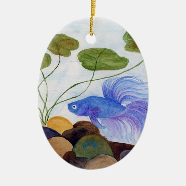 Ornamento De Cerâmica Blue Betta Fish (Frente)
