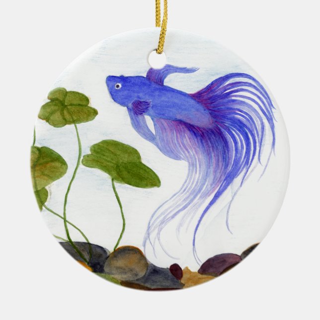 Ornamento De Cerâmica Blue Betta Fish (Frente)