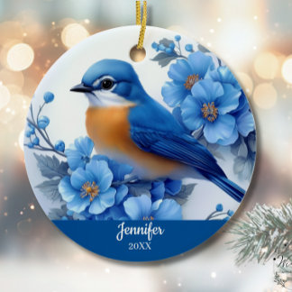 Ornamento De Cerâmica Blue Bird Floral Christmas North American Eastern