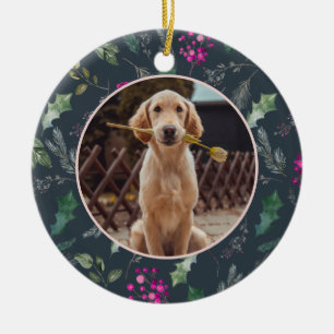 Ornamento De Cerâmica Blue Botanic Greenery Bebê Pet Primeiro Natal