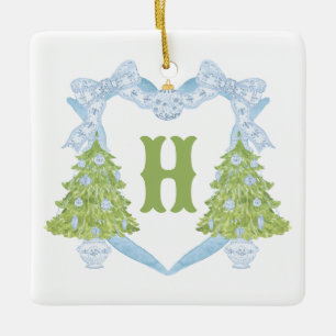 Ornamento De Cerâmica Blue Chinoiserie Árvore Natal Monograma Crest