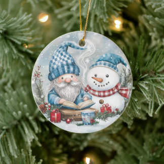 Ornamento De Cerâmica Blue Christmas Gnome