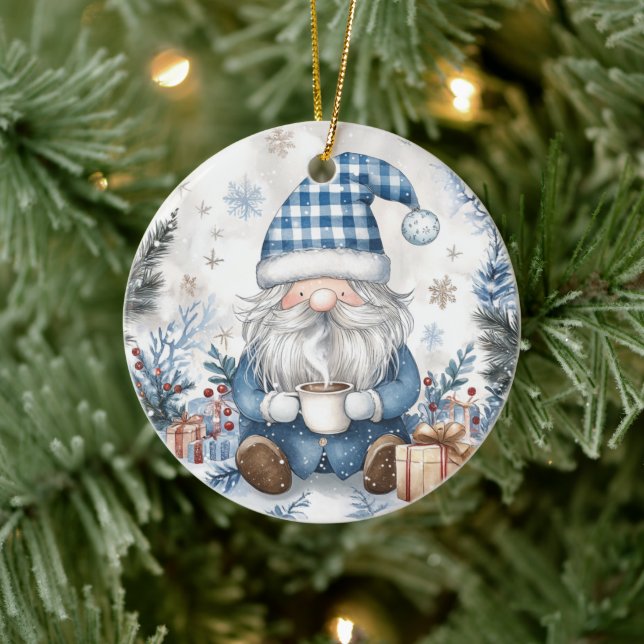 Ornamento De Cerâmica Blue Christmas Gnome  (Árvore)