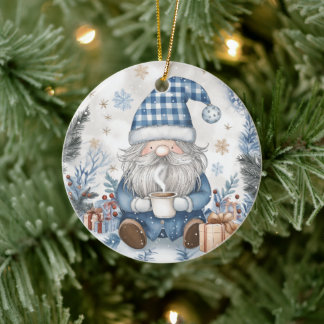 Ornamento De Cerâmica Blue Christmas Gnome