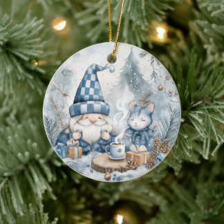 Ornamento De Cerâmica Blue Christmas Gnome