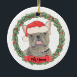 Ornamento De Cerâmica Blue Cinza Silver Frenchie French Buldog<br><div class="desc">Faça a lista legal este ano com um ornamento personalizado do seu doce e azul lilás cinza french francês prateado!</div>
