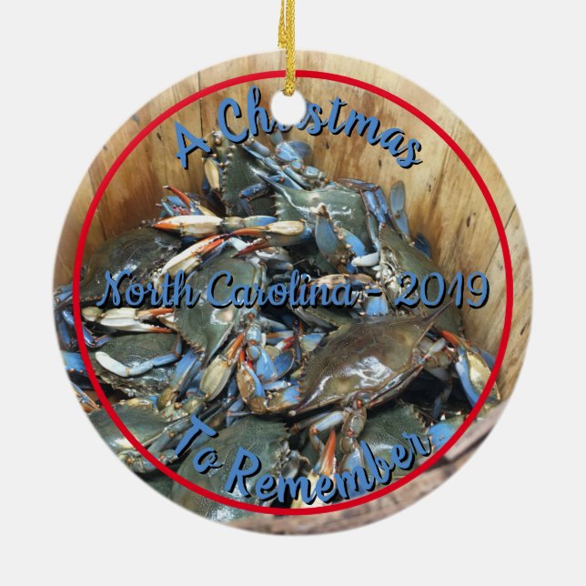 Ornamento De Cerâmica Blue Crabs - Natal na Carolina do Norte (Traseira)