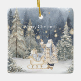 Ornamento De Cerâmica Blue Cream Santa Snow Christmas Trees