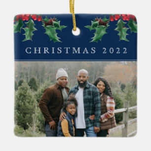 Ornamento De Cerâmica Blue de Fotografia Personalizada Simples da Holly 